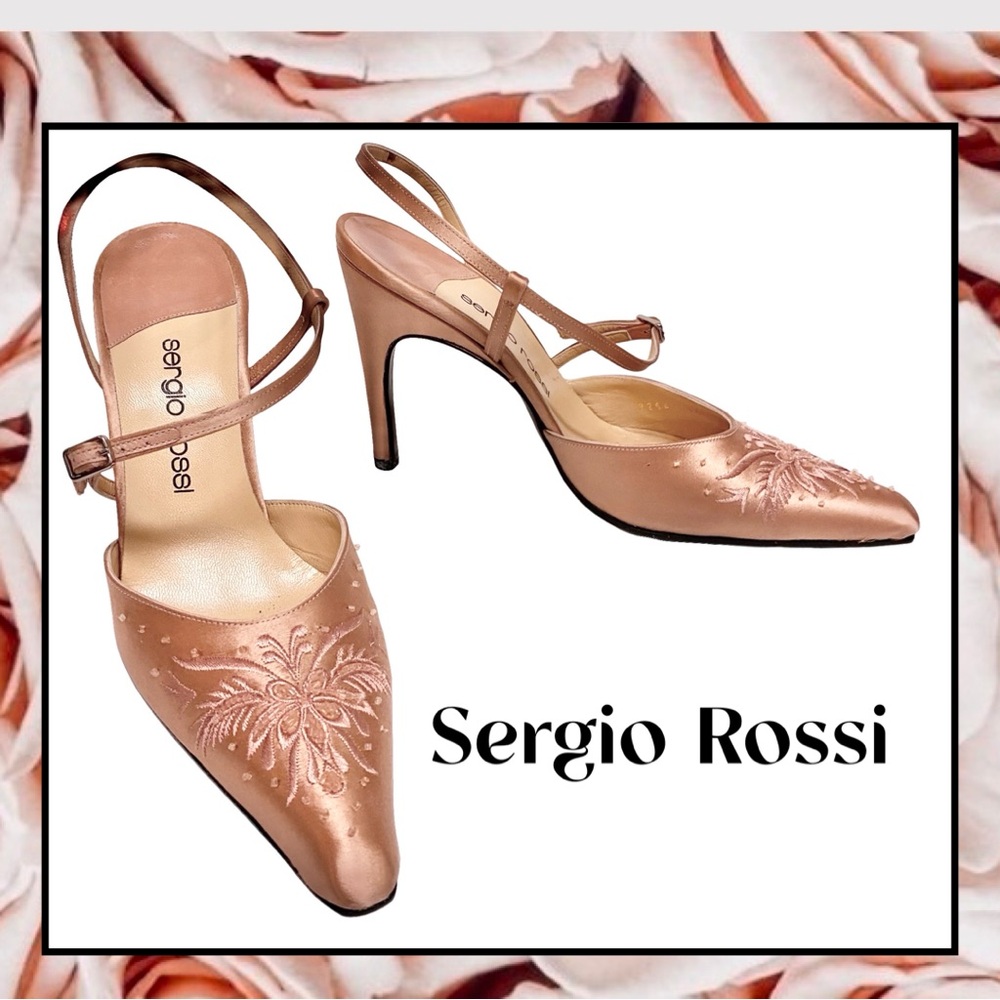 SERGIO ROSSI Italy Pink Blush Silk Satin Embroidery Beaded Evening Shoe 39/9 New